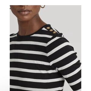 Lauren Ralph Lauren Women’s Striped Button-Shoulder Top Large